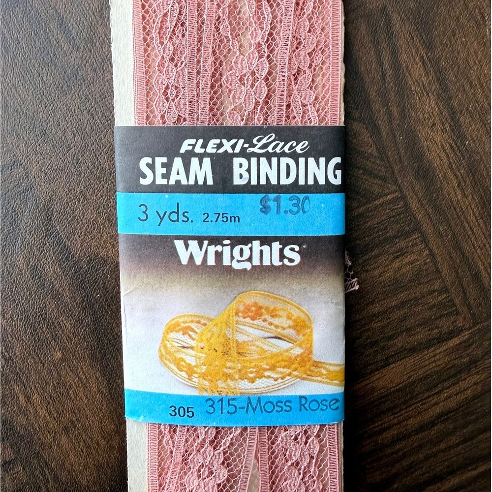 Vintage Wrights Flexi-Lace Seam Binding 315 Moss Rose 3 Yds 100% Nylon 1986 USA